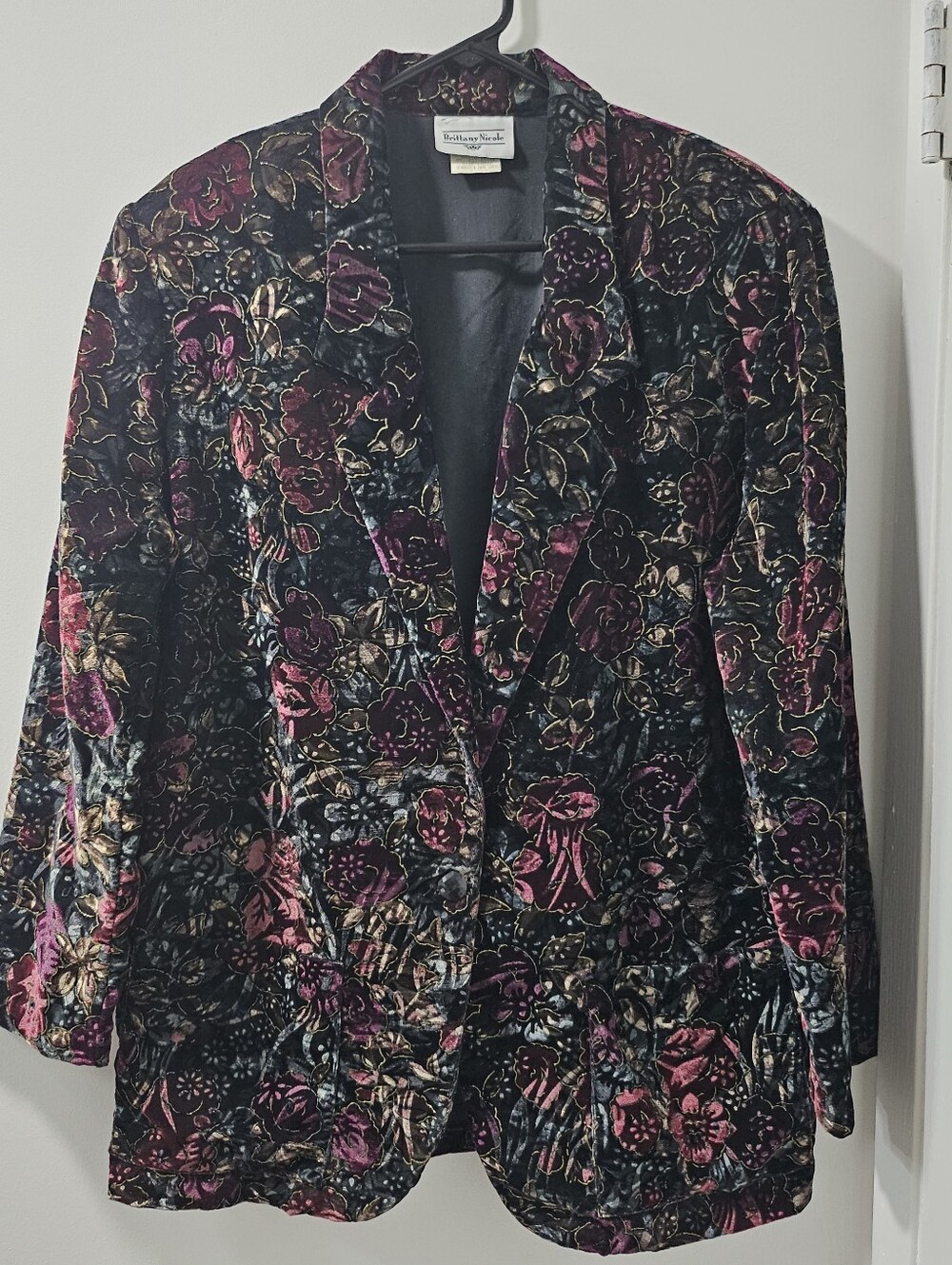 Vtg 80s/90s Brittany Nicole Floral Velvet Tapestry Blazer Large USA